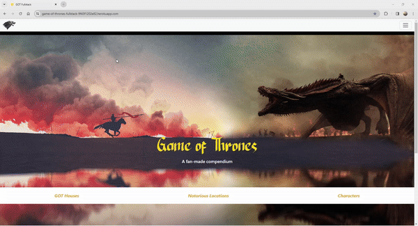 A gif showing the Game of Thrones Compendium website