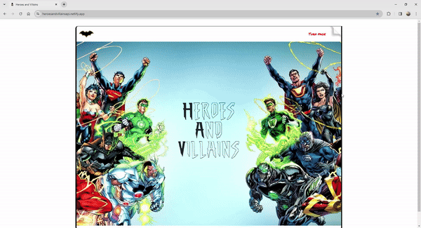 A gif showing the Heroes and Villains website